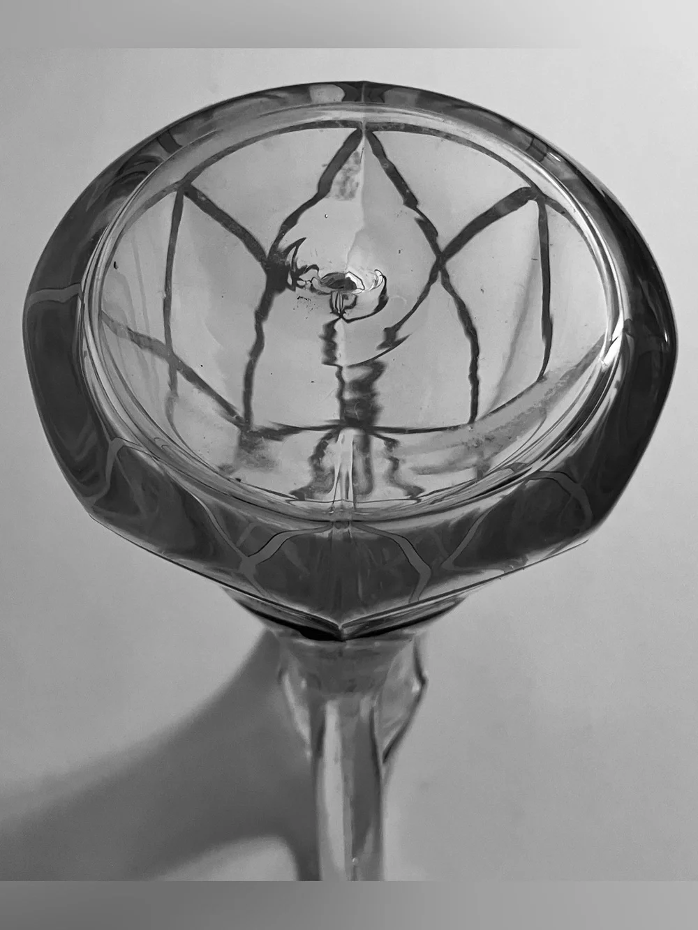 1930s ART DECO Cruet Set / SPIDERWEB Sterling Overlay / 6.5 Inches Tall / RARE